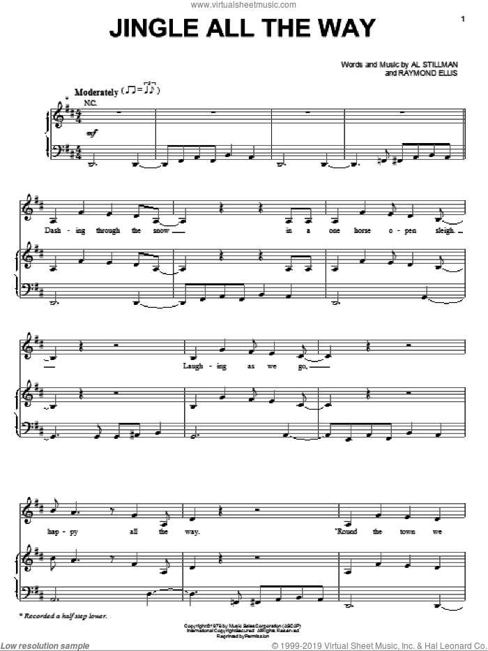Jingle All The Way sheet music for voice, piano or guitar by Lena Horne, Al Stillman and Raymond Ellis, intermediate skill level