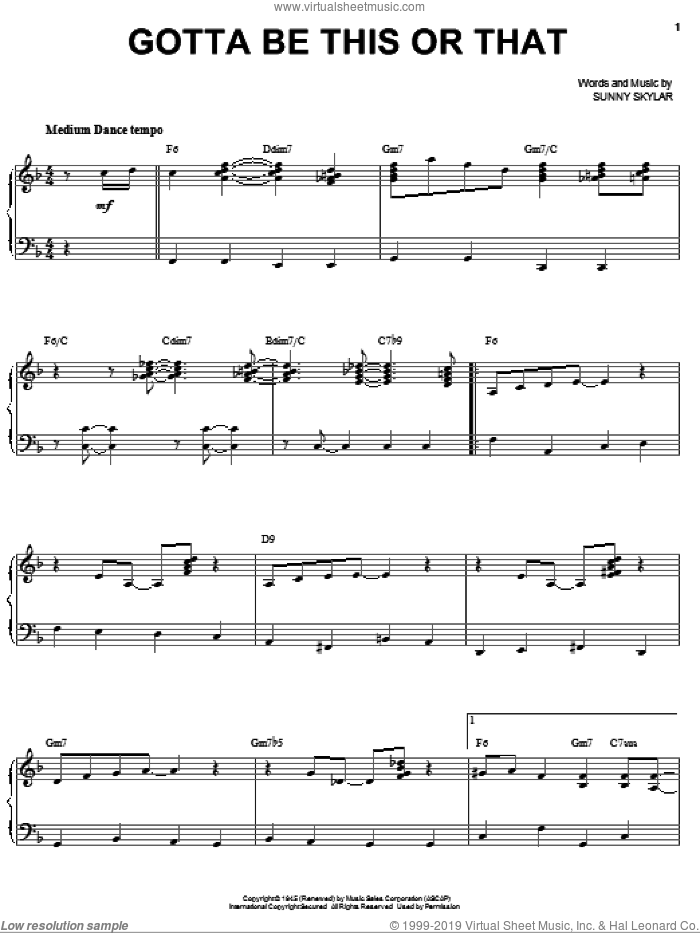 Gotta Be This Or That sheet music for voice and piano by Benny Goodman and Sunny Skylar, intermediate skill level