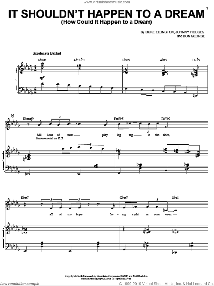 It Shouldn't Happen To A Dream (How Could It Happen To A Dream) sheet music for voice and piano by Sarah Vaughan, Don George, Duke Ellington and Johnny Hodges, intermediate skill level