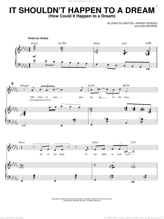 It Shouldn't Happen To A Dream (How Could It Happen To A Dream) sheet music for voice and piano by Sarah Vaughan, Don George, Duke Ellington and Johnny Hodges, intermediate skill level