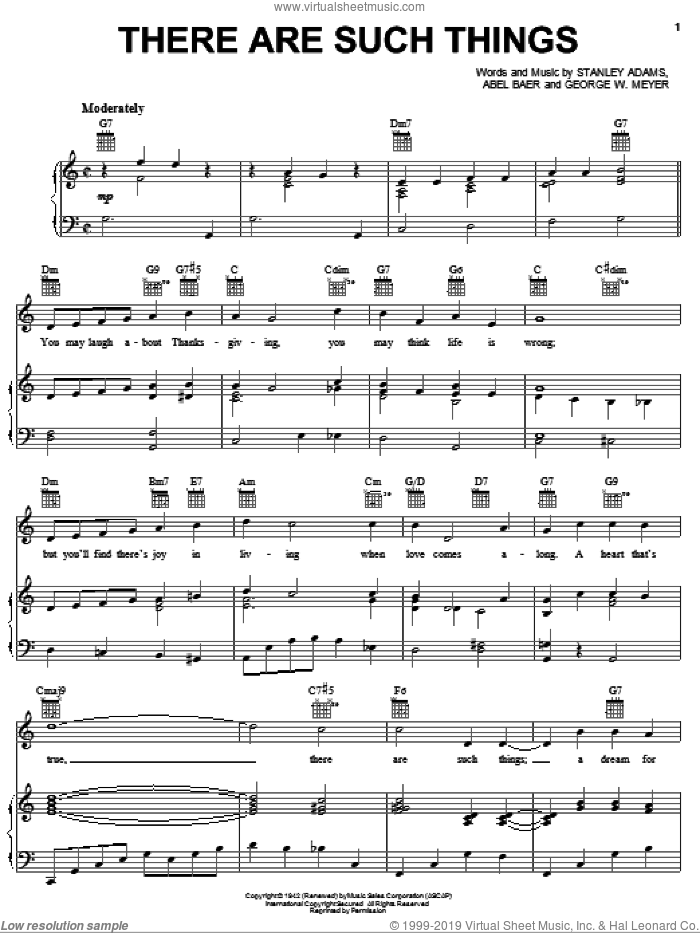 There Are Such Things sheet music for voice, piano or guitar by Frank Sinatra, Abel Baer, George W. Meyer and Stanley Adams, intermediate skill level