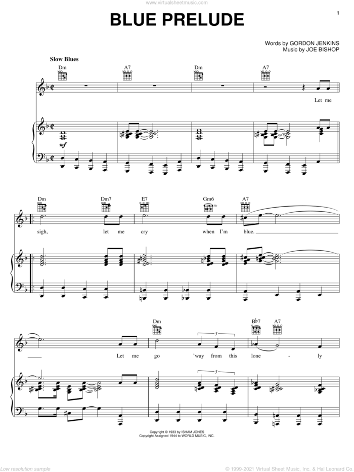 Blue Prelude sheet music for voice, piano or guitar by Woody Herman, Gordon Jenkins and Joe Bishop, intermediate skill level
