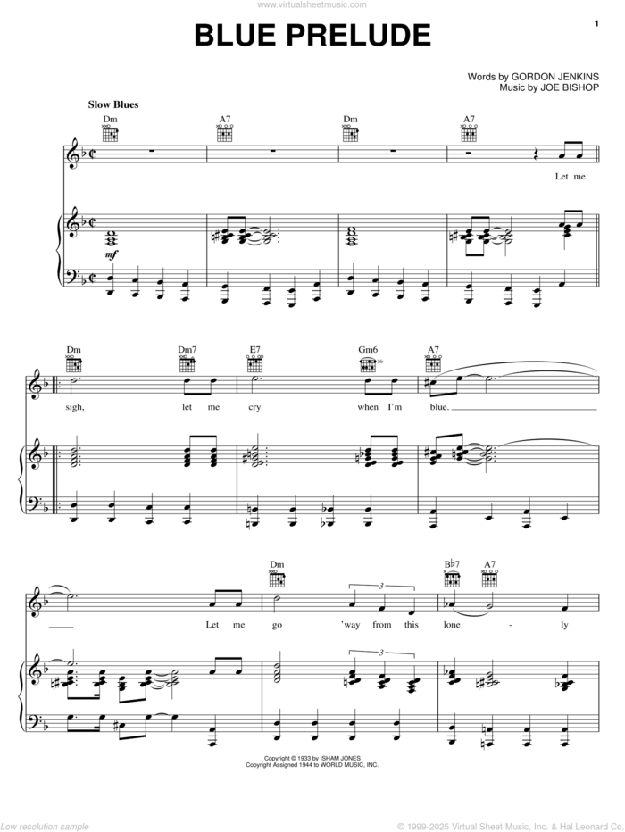 Blue Prelude sheet music for voice, piano or guitar by Woody Herman, Gordon Jenkins and Joe Bishop, intermediate skill level