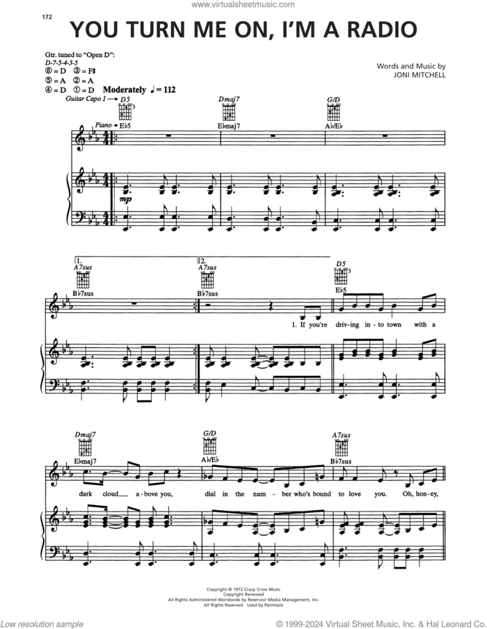 You Turn Me On, I'm A Radio sheet music for voice, piano or guitar by Joni Mitchell, intermediate skill level