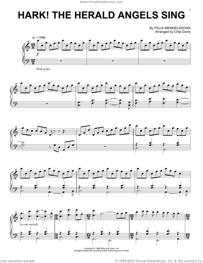 Hark! The Herald Angels Sing (in the style of Haydn) sheet music for piano solo by Mannheim Steamroller, Chip Davis and Felix Mendelssohn-Bartholdy, intermediate skill level