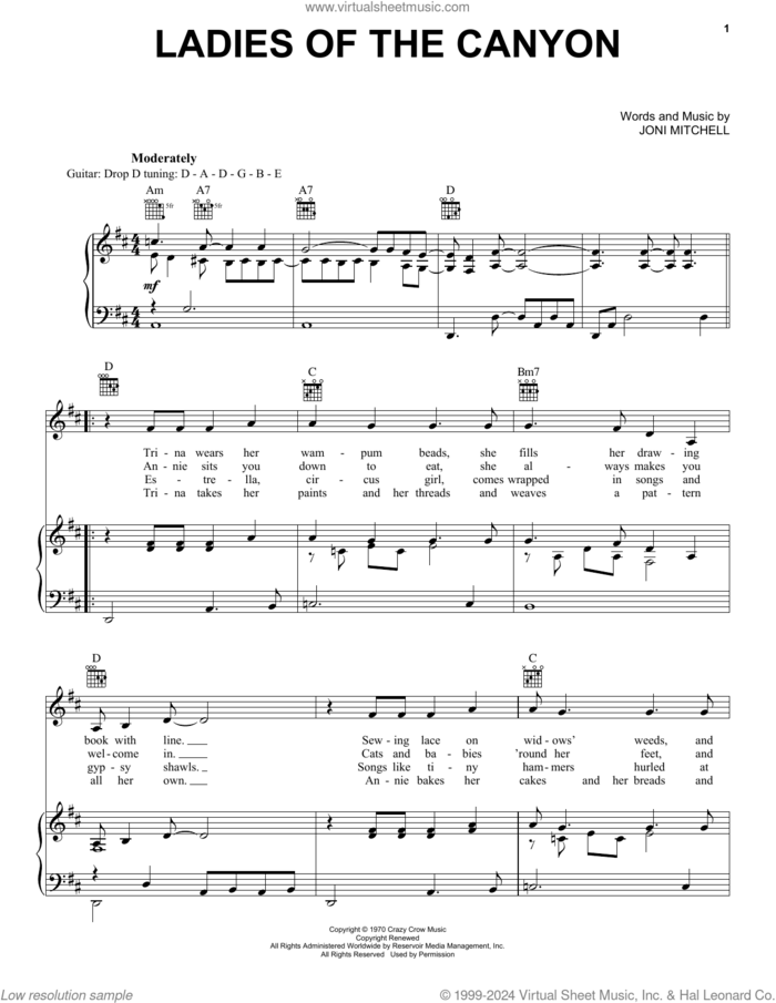 Ladies Of The Canyon sheet music for voice, piano or guitar by Joni Mitchell, intermediate skill level