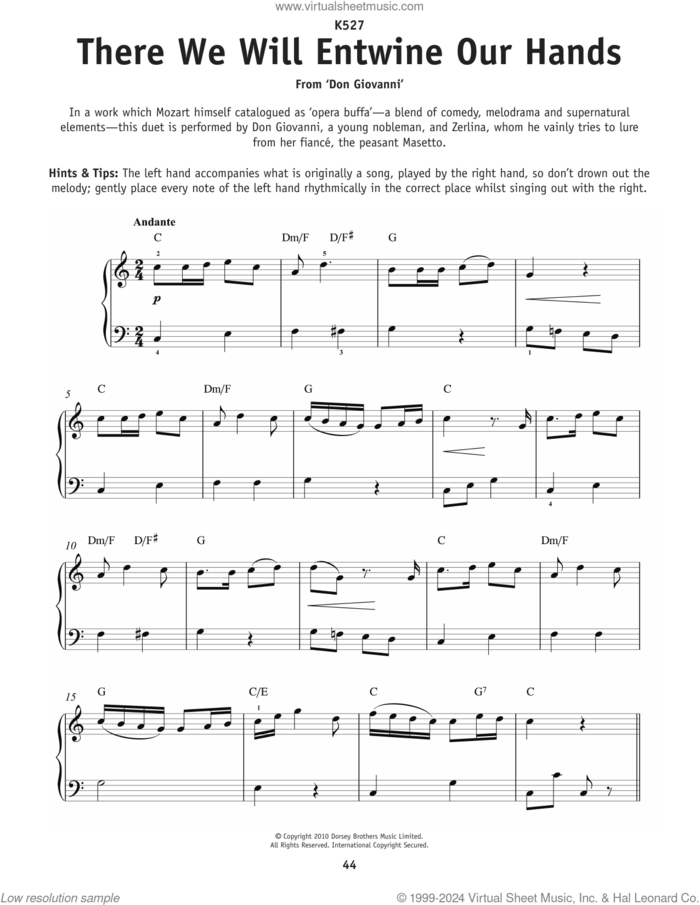 La Ci Darem La Mano sheet music for piano solo by Wolfgang Amadeus Mozart, classical score, beginner skill level