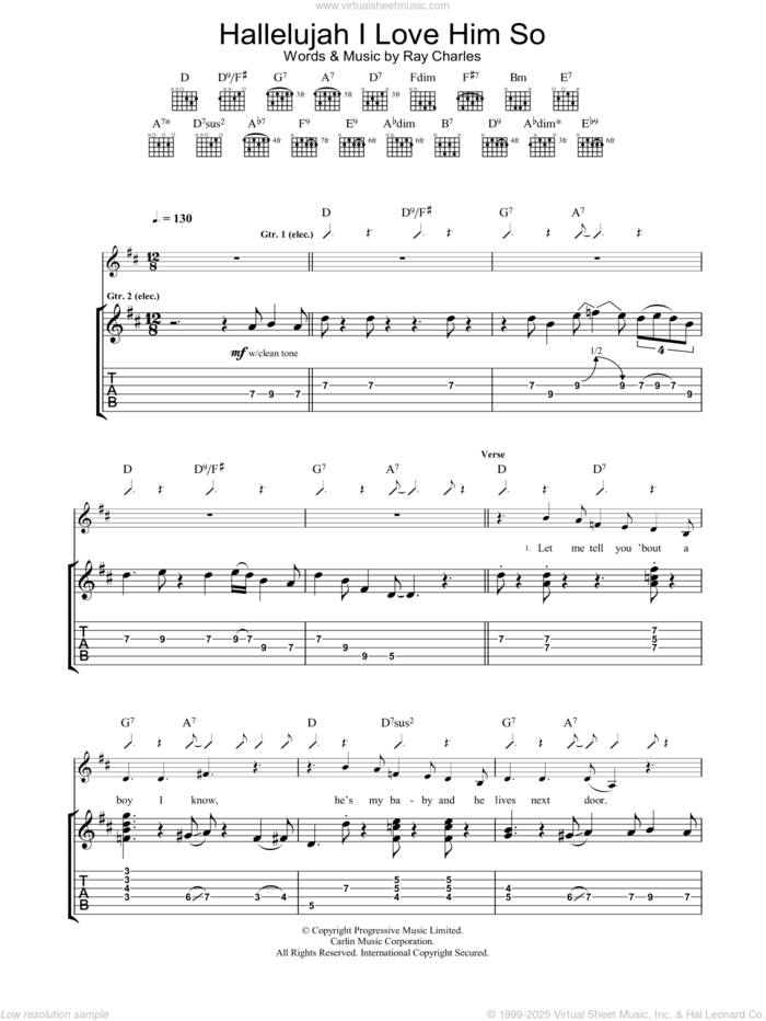 Hallelujah I Love Him So sheet music for guitar (tablature) by Eva Cassidy and Ray Charles, intermediate skill level