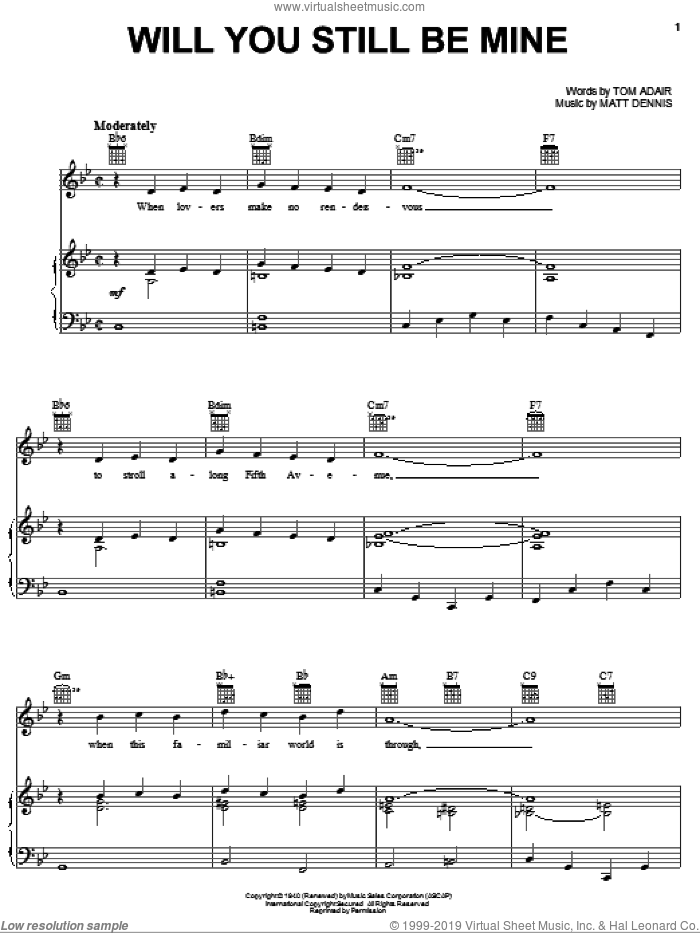 Will You Still Be Mine sheet music for voice, piano or guitar by Matt Dennis and Tom Adair, intermediate skill level