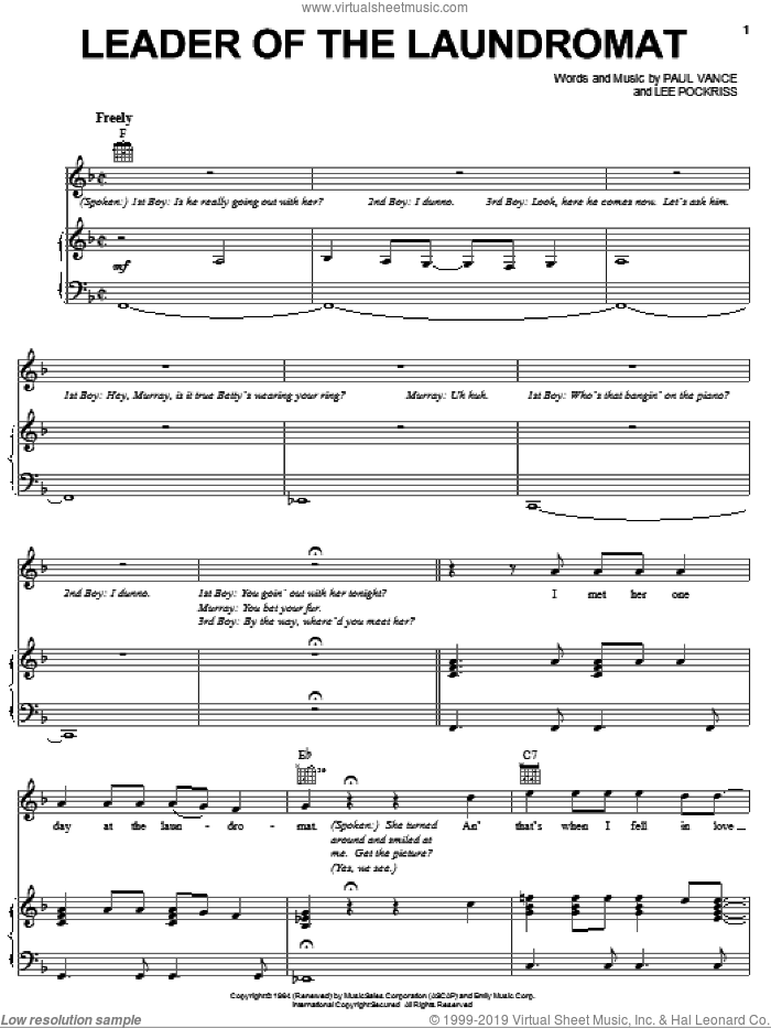 Leader Of The Laundromat sheet music for voice, piano or guitar by The Detergents, Lee Pockriss and Paul Vance, intermediate skill level