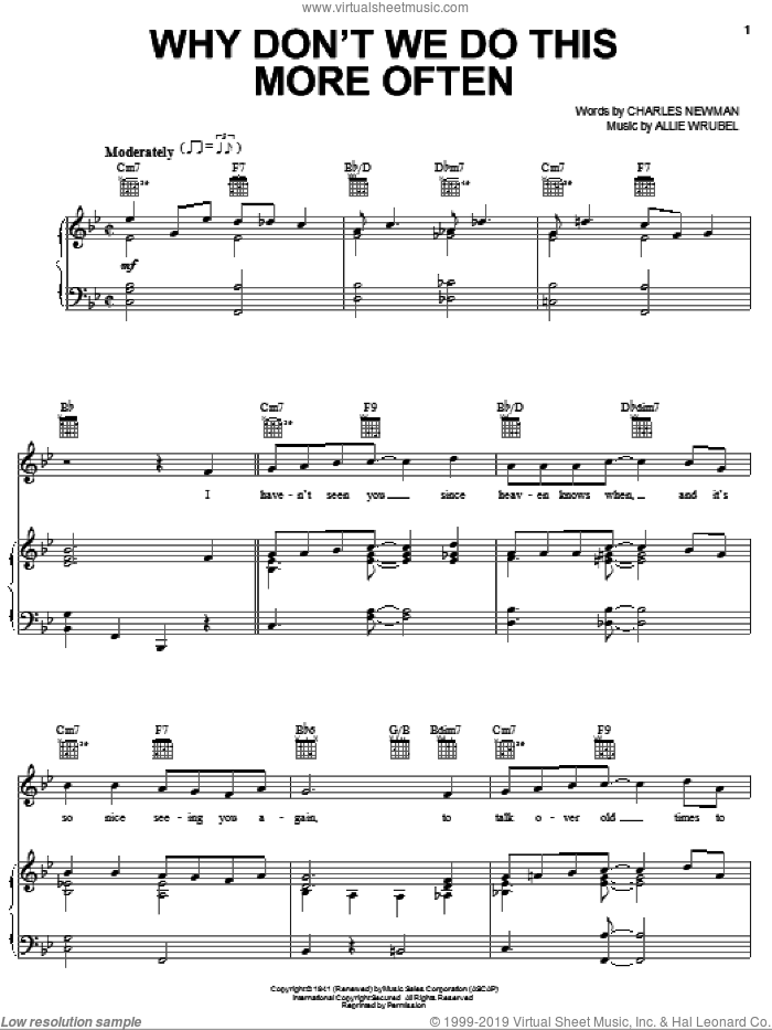 Why Don't We Do This More Often sheet music for voice, piano or guitar by Allie Wrubel and Charles Newman, intermediate skill level