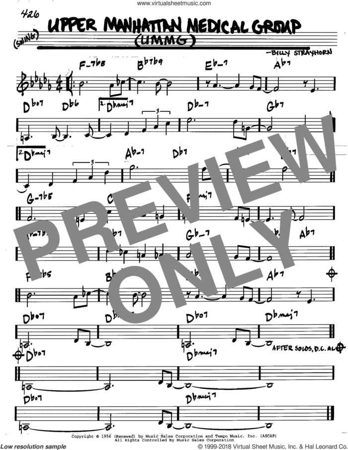 Upper Manhattan Medical Group (UMMG) sheet music for voice and other instruments (in C) by Billy Strayhorn, intermediate skill level