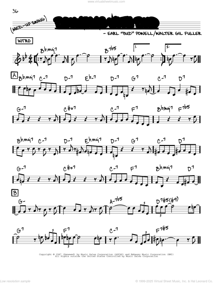 Bouncing With Bud sheet music for voice and other instruments (in C) by Bud Powell and Walter Gil Fuller, intermediate skill level