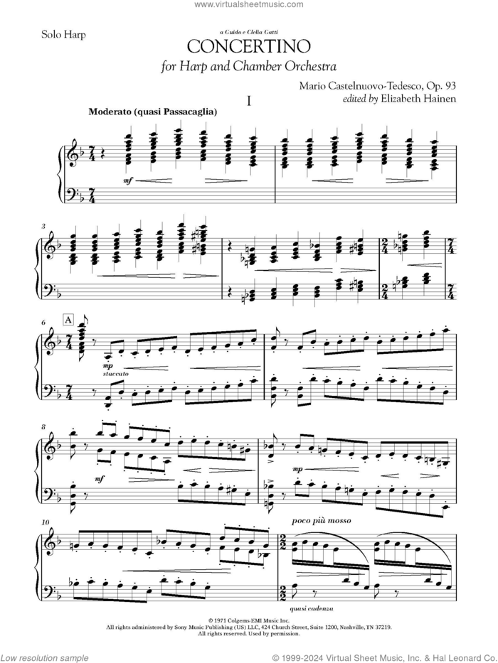 Concertino for Harp and Chamber Orchestra (Harp Part) sheet music for harp solo by Mario Castelnuovo-Tedesco and Elizabeth Hainen, classical score, intermediate skill level