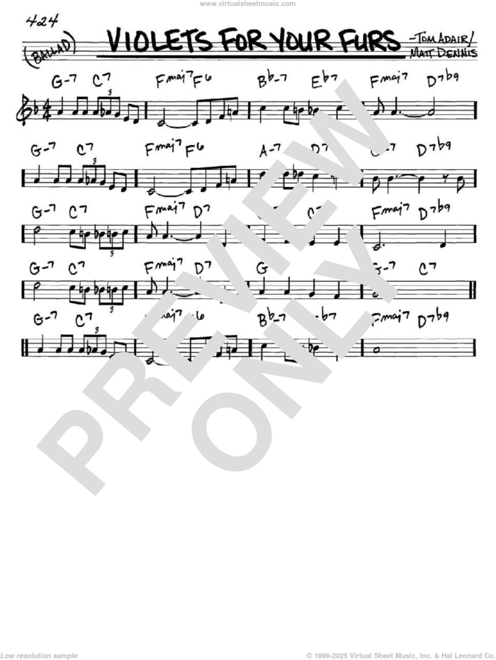 Violets For Your Furs sheet music for voice and other instruments (in C) by Frank Sinatra, Matt Dennis and Tom Adair, intermediate skill level