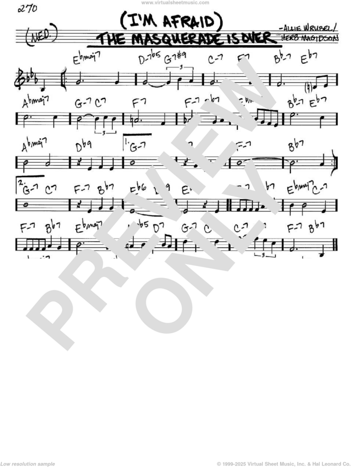 (I'm Afraid) The Masquerade Is Over sheet music for voice and other instruments (in C) by David Porter, Allie Wrubel and Herb Magidson, intermediate skill level