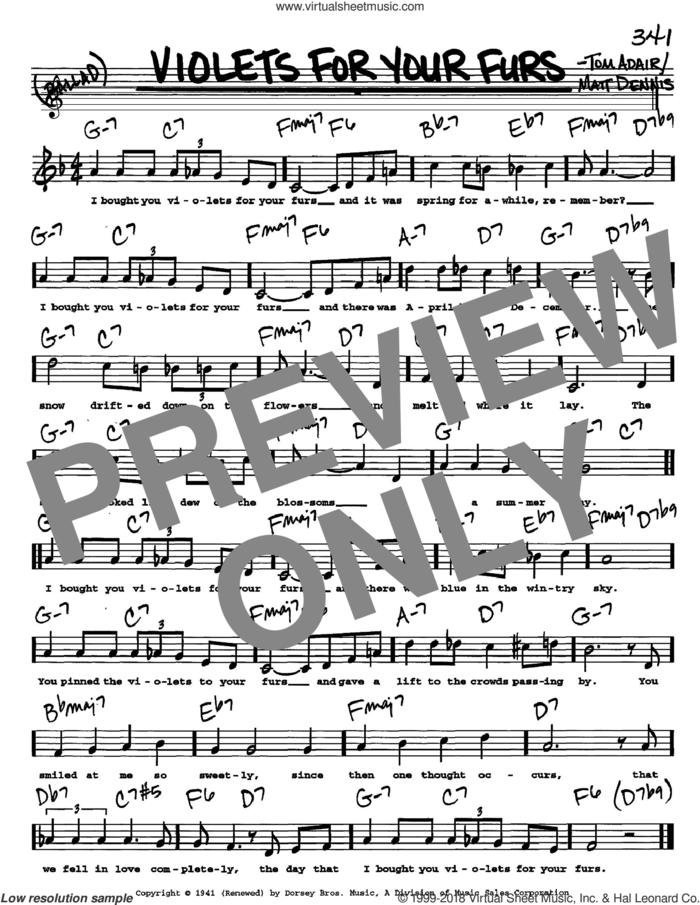 Violets For Your Furs sheet music for voice and other instruments  by Frank Sinatra, Matt Dennis and Tom Adair, intermediate skill level