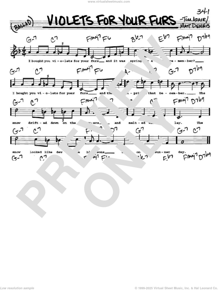 Violets For Your Furs sheet music for voice and other instruments  by Frank Sinatra, Matt Dennis and Tom Adair, intermediate skill level