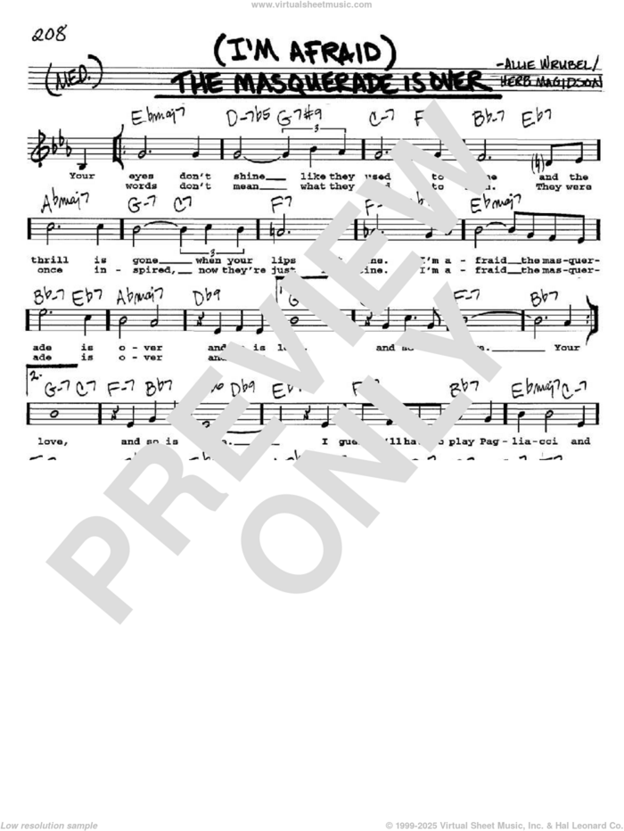 (I'm Afraid) The Masquerade Is Over sheet music for voice and other instruments  by David Porter, Allie Wrubel and Herb Magidson, intermediate skill level