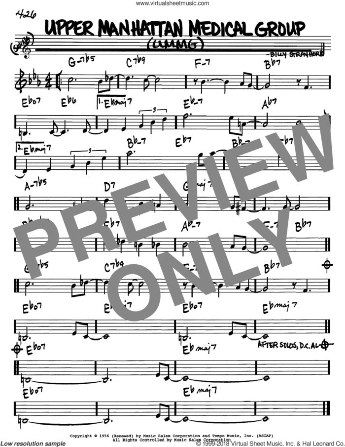 Upper Manhattan Medical Group (UMMG) sheet music for voice and other instruments (in Bb) by Billy Strayhorn, intermediate skill level