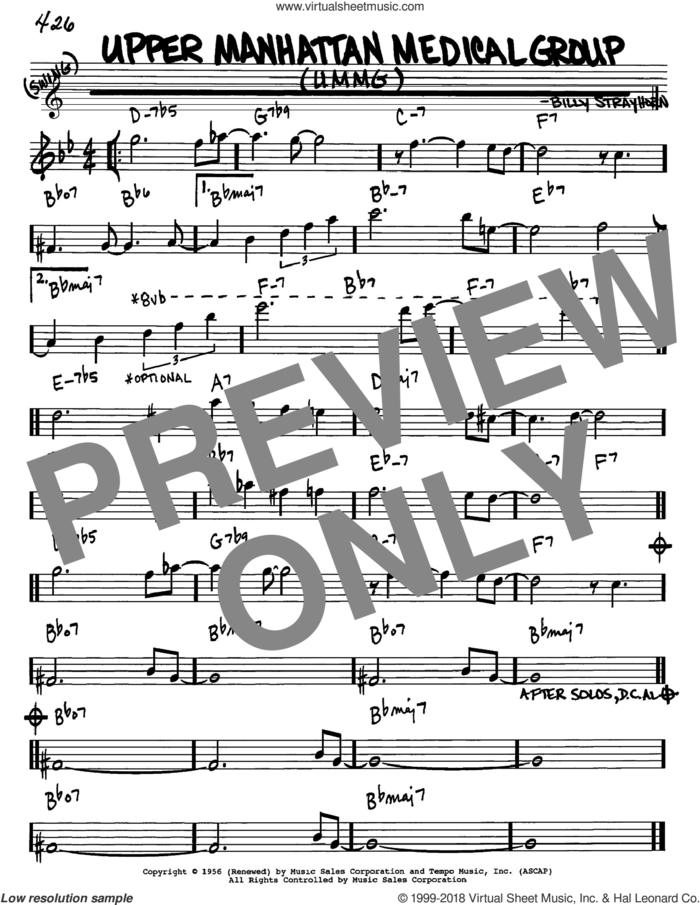 Upper Manhattan Medical Group (UMMG) sheet music for voice and other instruments (in Eb) by Billy Strayhorn, intermediate skill level