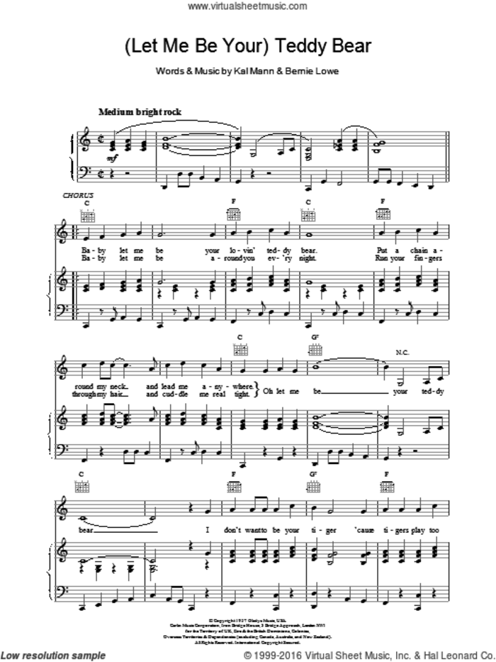 (Let Me Be Your) Teddy Bear sheet music for voice, piano or guitar by Bernie Lowe and Elvis Presley, intermediate skill level