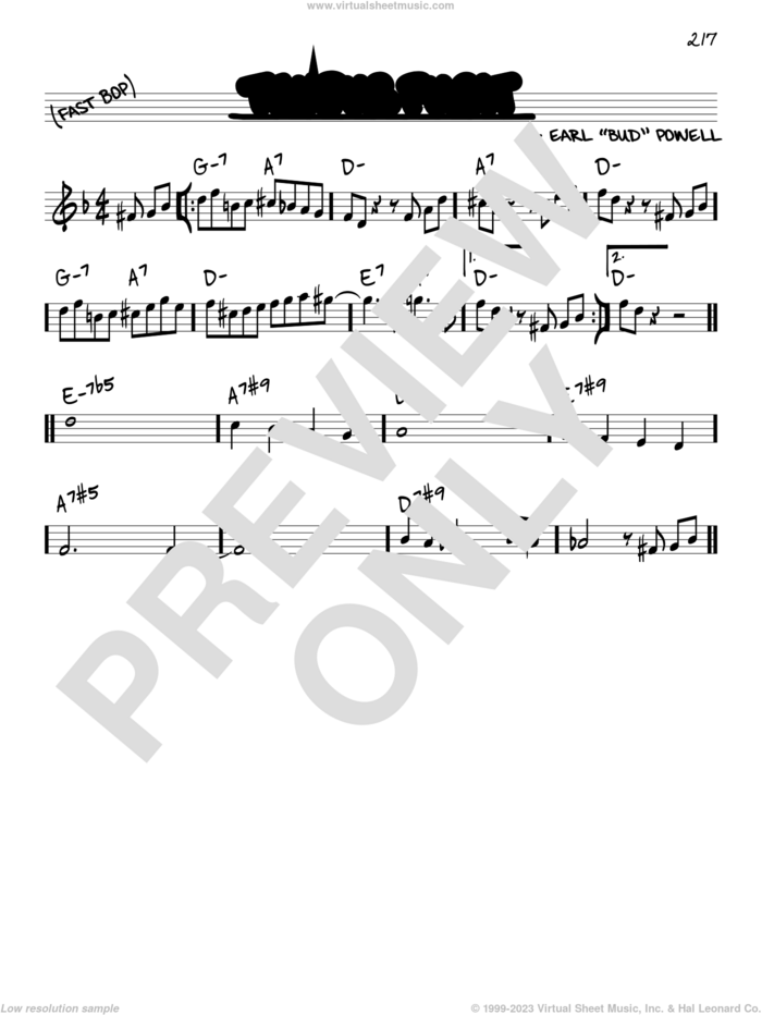 Tempus Fugit sheet music for voice and other instruments (in C) by Bud Powell, intermediate skill level