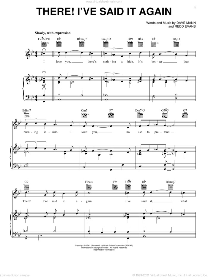There! I've Said It Again sheet music for voice, piano or guitar by Vaughn Monroe, Bobby Vinton, Dave Mann and Redd Evans, intermediate skill level