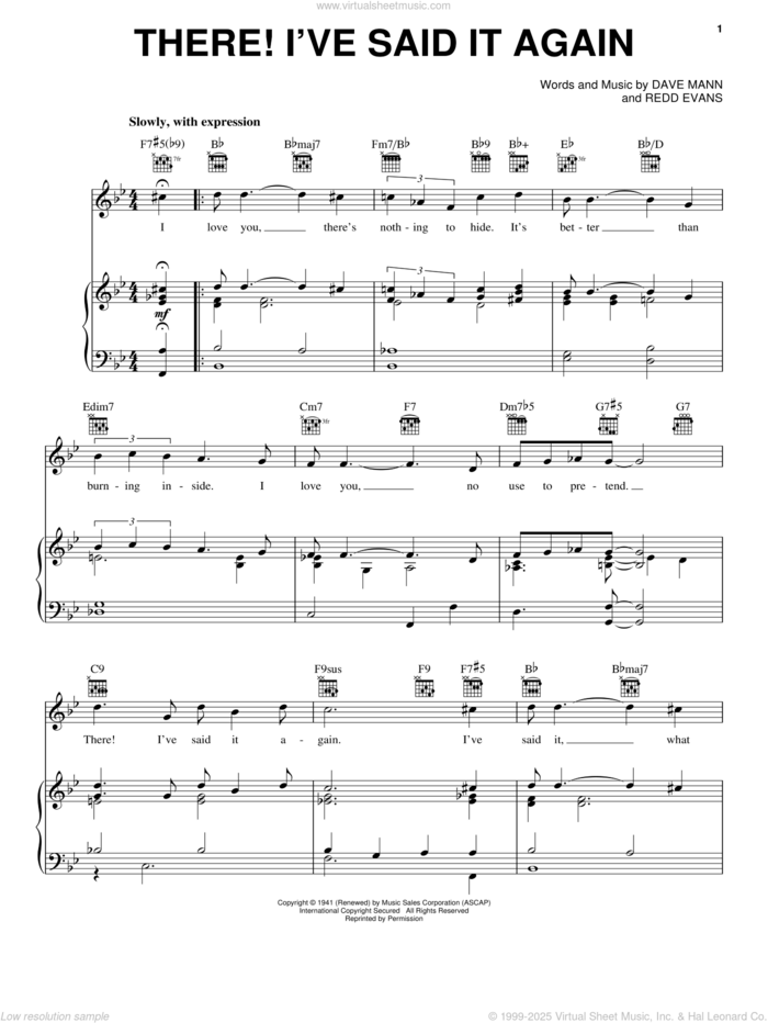 There! I've Said It Again sheet music for voice, piano or guitar by Vaughn Monroe, Bobby Vinton, Dave Mann and Redd Evans, intermediate skill level