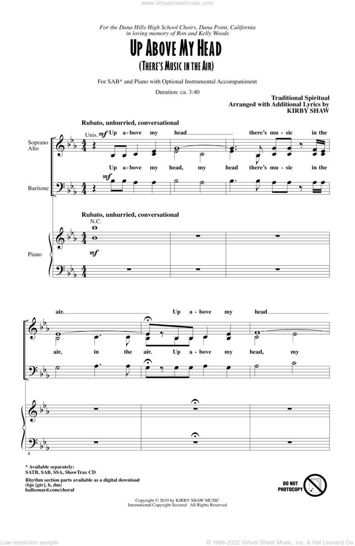 Up Above My Head (There's Music In The Air) sheet music for choir (SAB: soprano, alto, bass) by Kirby Shaw and Miscellaneous, intermediate skill level