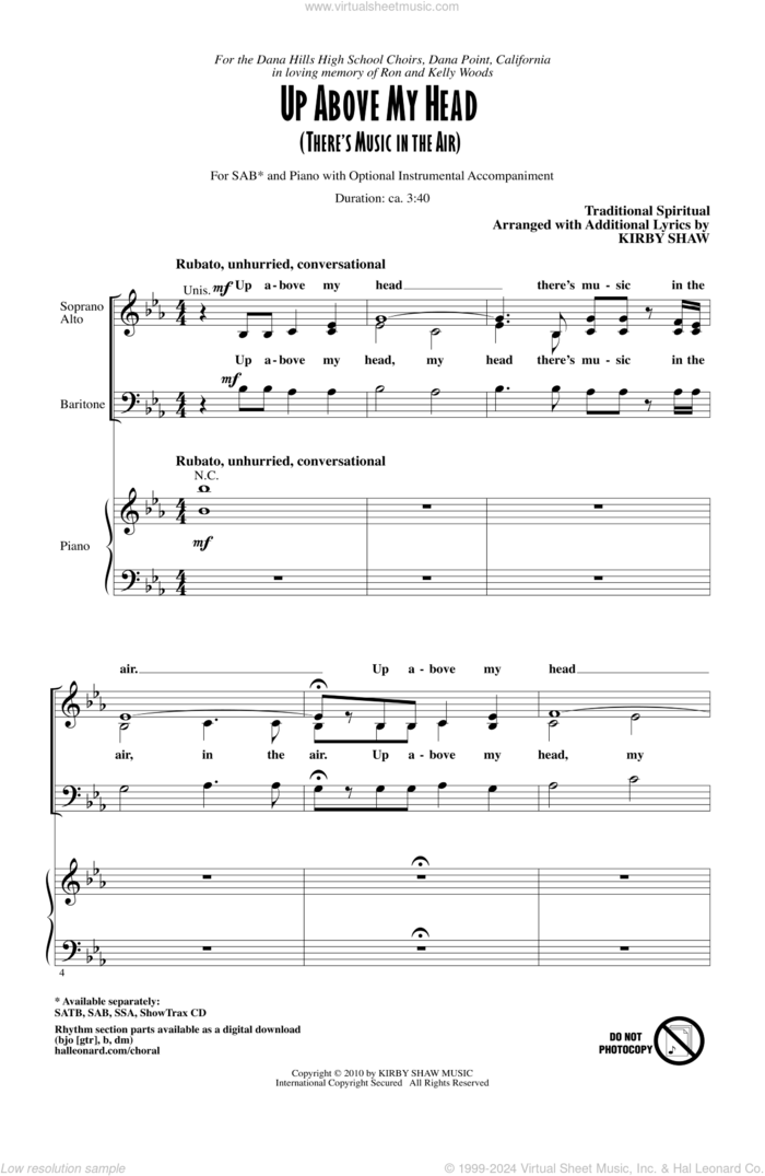 Up Above My Head (There's Music In The Air) sheet music for choir (SAB: soprano, alto, bass) by Kirby Shaw and Miscellaneous, intermediate skill level