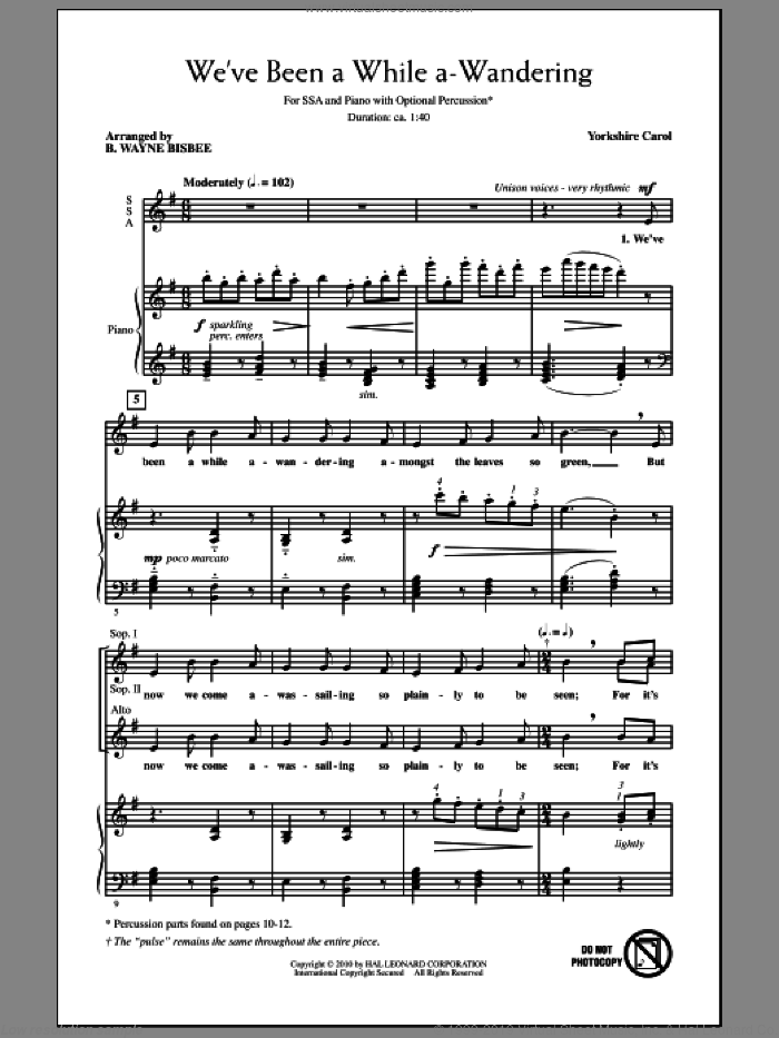 We've Been A While A-Wandering sheet music for choir (SSA: soprano, alto) by B. Wayne Bisbee, intermediate skill level