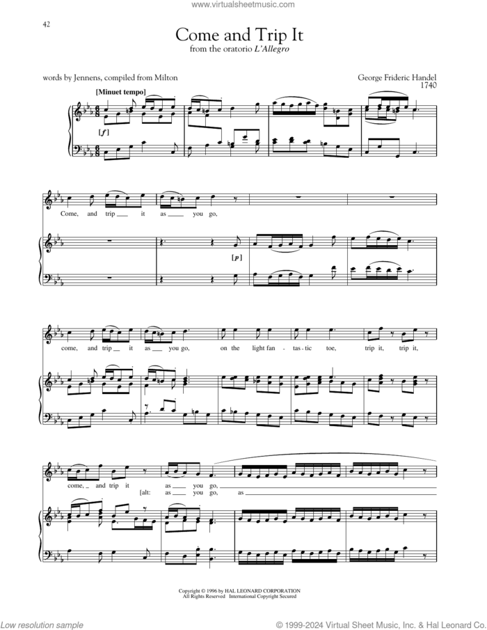 Come And Trip It sheet music for voice and piano (High Voice) by George Frideric Handel, Richard Walters and Steven Stolen, classical score, intermediate skill level