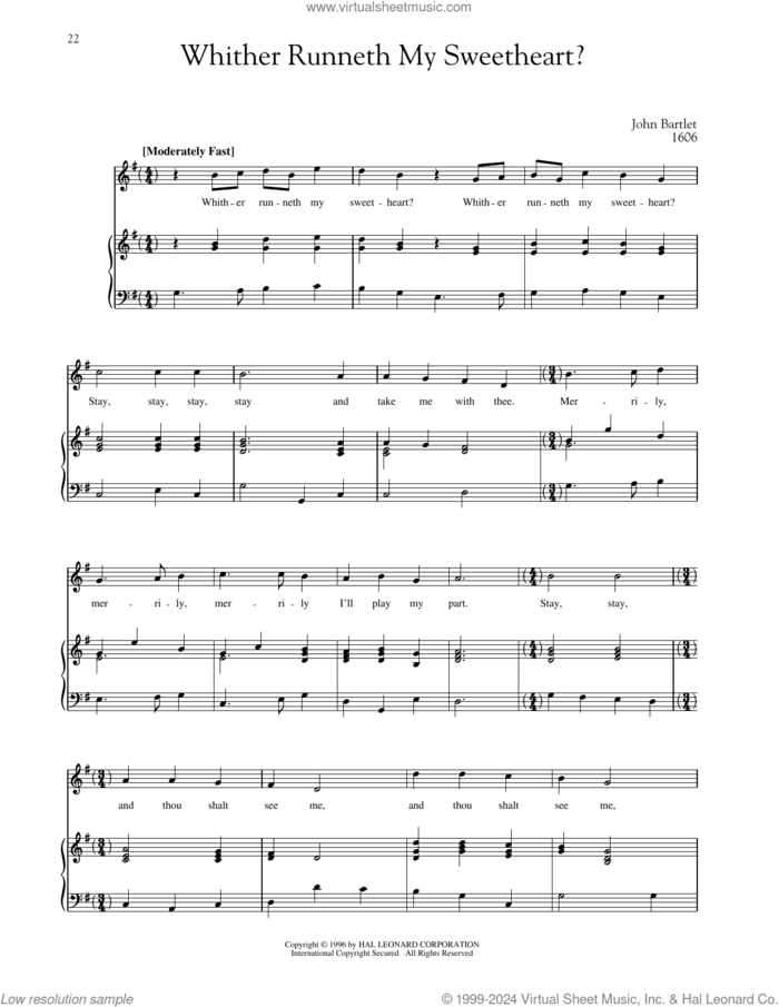 Whither Runneth My Sweetheart? sheet music for voice and piano (High Voice) by John Bartlet, Richard Walters and Steven Stolen, classical score, intermediate skill level