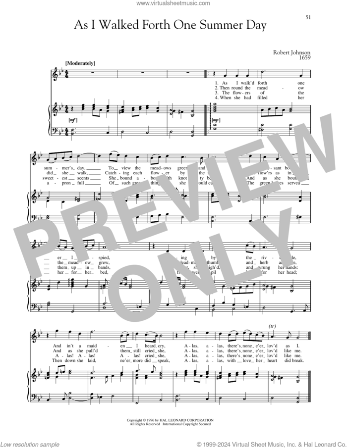 As I Walked Forth One Summer Day sheet music for voice and piano (High Voice) by Robert Johnson, Richard Walters and Steven Stolen, classical score, intermediate skill level