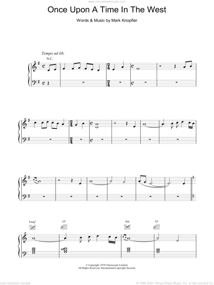 Once Upon A Time In The West sheet music for voice, piano or guitar by Dire Straits and Mark Knopfler, intermediate skill level