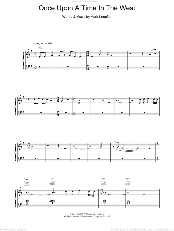 Once Upon A Time In The West sheet music for voice, piano or guitar by Dire Straits and Mark Knopfler, intermediate skill level