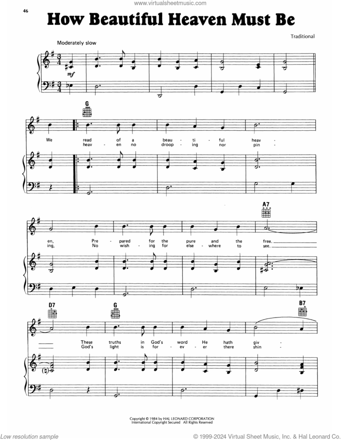 How Beautiful Heaven Must Be sheet music for voice, piano or guitar by Mrs. A.S. Bridgewater and A.P. Bland, intermediate skill level