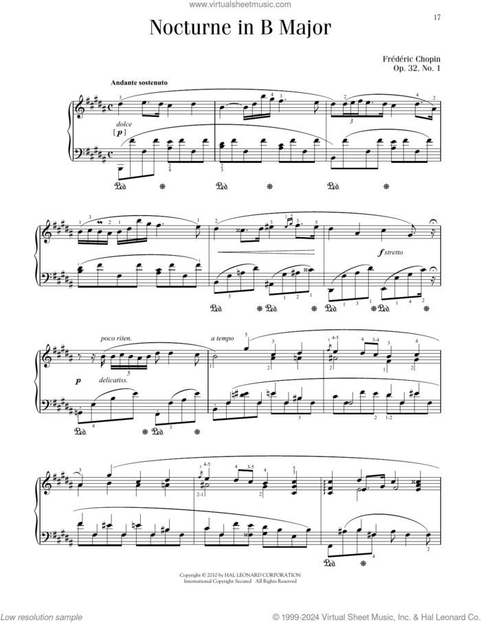 Nocturne, Op. 32, No. 1 sheet music for piano solo by Frederic Chopin and Richard Walters, classical score, intermediate skill level