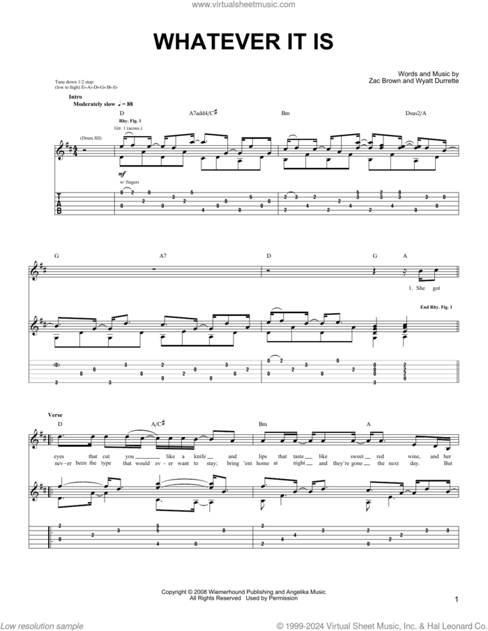 Whatever It Is sheet music for guitar solo (chords) by Zac Brown Band, Wyatt Durrette and Zac Brown, easy guitar (chords)