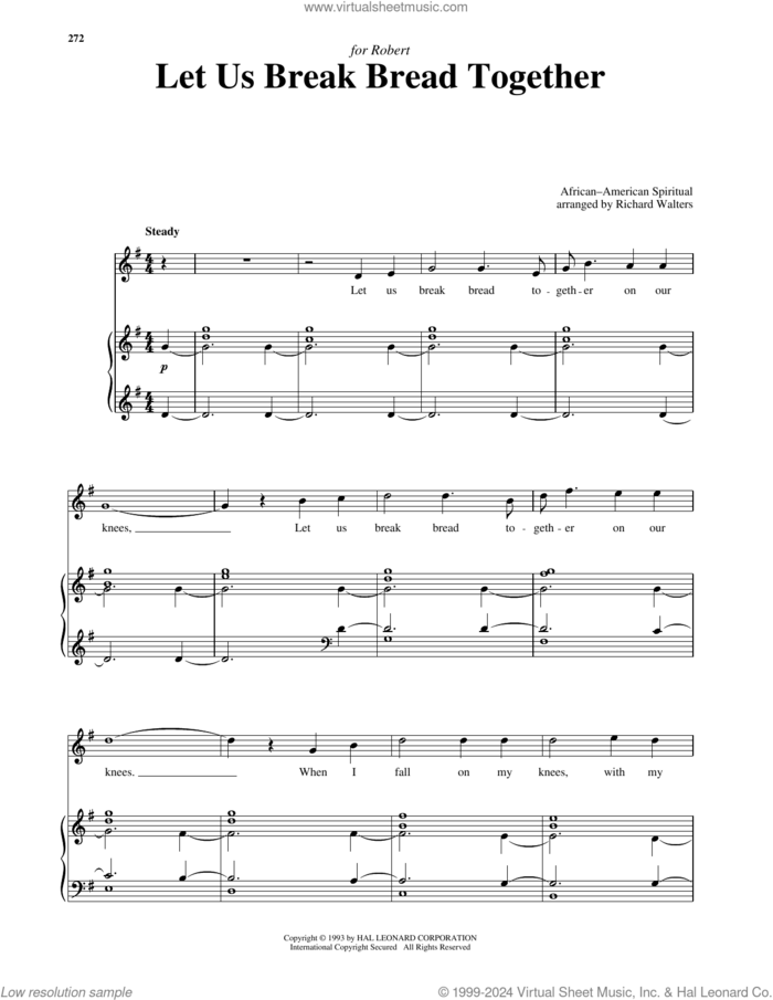 Let Us Break Bread Together sheet music for voice and piano (High Voice)  and Richard Walters, intermediate skill level