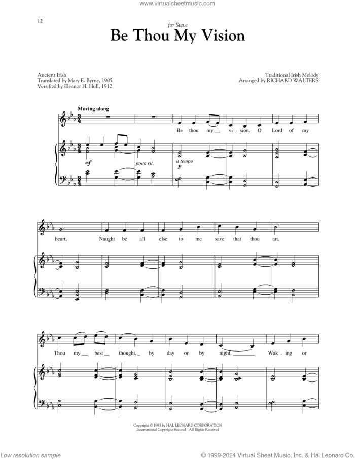 Be Thou My Vision sheet music for voice and piano (High Voice) by Traditional Irish, Richard Walters and Translated by Mary E. Byrne, intermediate skill level