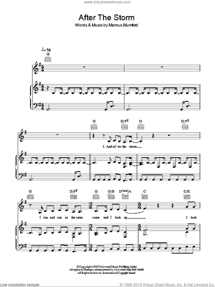 After The Storm sheet music for voice, piano or guitar by Mumford & Sons and Marcus Mumford, intermediate skill level