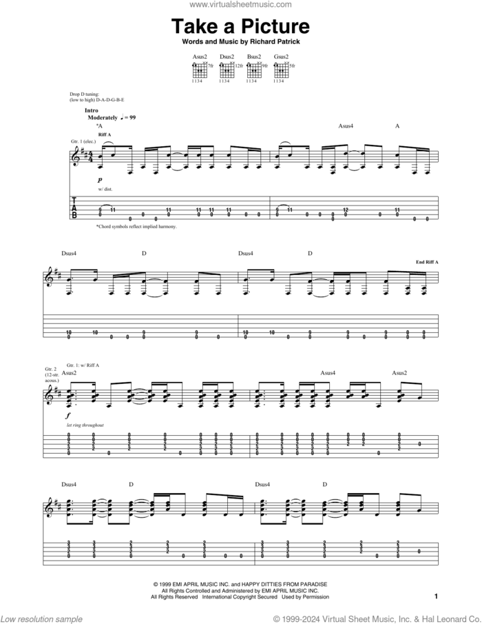 Take A Picture sheet music for guitar (tablature) by Filter and Richard Patrick, intermediate skill level