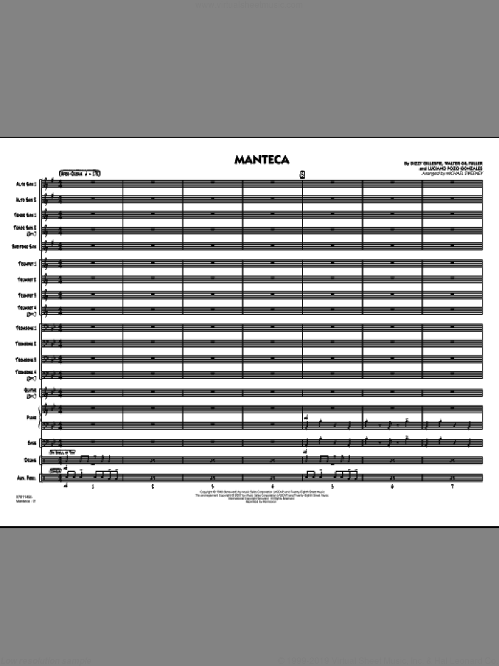 Manteca (COMPLETE) sheet music for jazz band by Michael Sweeney, Dizzy Gillespie, Luciano Pozo Gonzales and Walter Gil Fuller, intermediate skill level