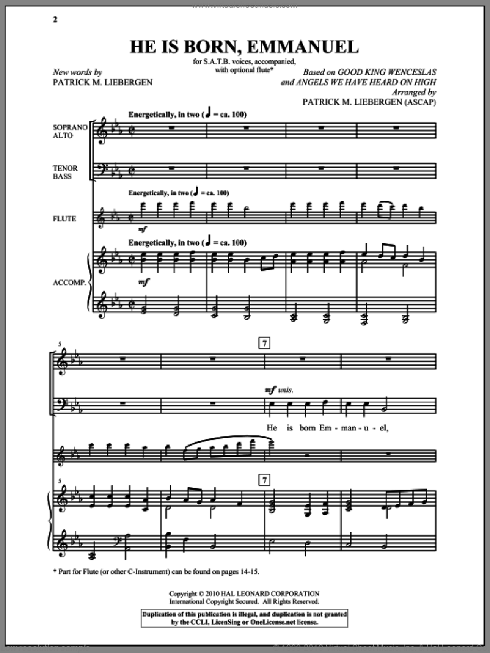 He Is Born, Emmanuel sheet music for choir (SATB: soprano, alto, tenor, bass) by Patrick Liebergen, intermediate skill level