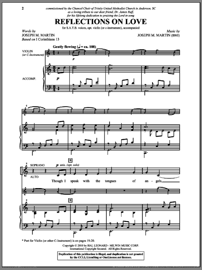 Reflections On Love sheet music for choir (SATB: soprano, alto, tenor, bass) by Joseph M. Martin, intermediate skill level