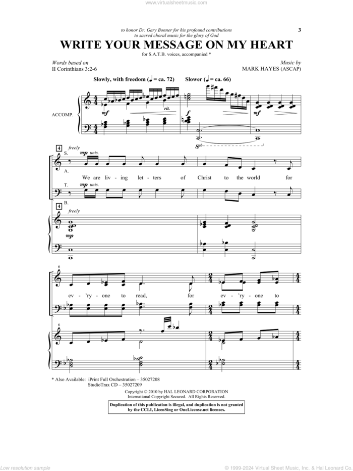 Write Your Message On My Heart sheet music for choir (SATB: soprano, alto, tenor, bass) by Mark Hayes, intermediate skill level