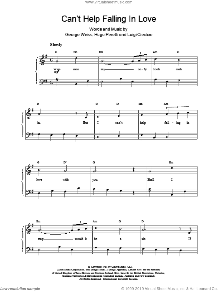 Can't Help Falling sheet music for voice, piano or guitar by UB40 and George David Weiss, wedding score, intermediate skill level