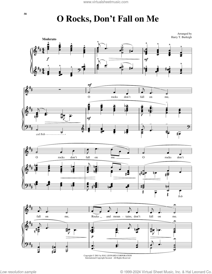 O Rocks, Don't Fall On Me sheet music for voice and piano (High Voice) , Harry T. Burleigh and Richard Walters, intermediate skill level